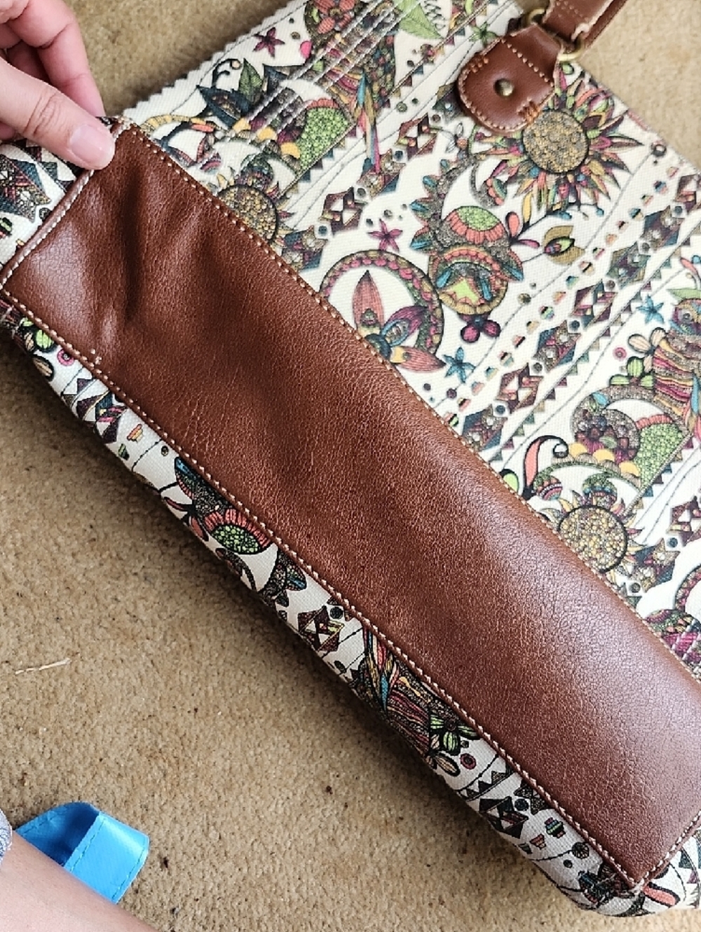 Sakroots Cream Canvas Tote with Multicolor Floral & Bird Print - Picture 3 of 10